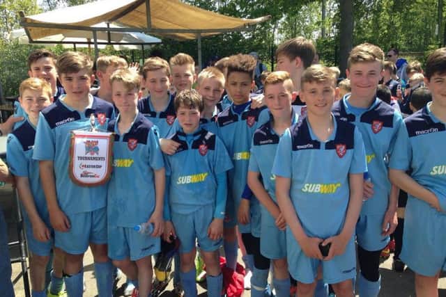Scarborough Athletic's under-13s celebrate their third-place finish at the Amsterdam Cup