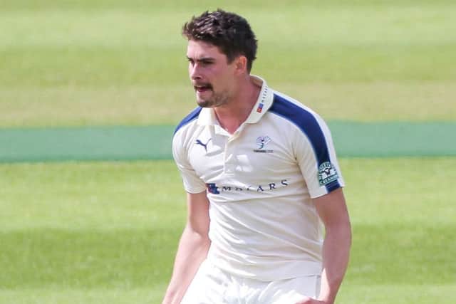 Yorkshire's Will Rhodes celebrates the wicket of Hampshire's Lewis McManus (Picture: Alex Whitehead/SWpix.com)