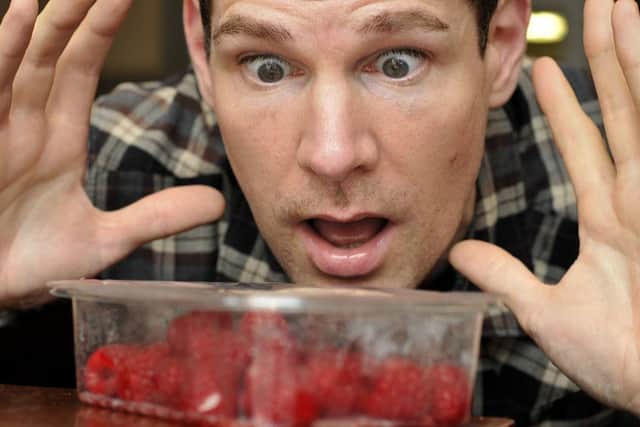 Scaborough local Ryan Mancrief found a live bee in his punnet of of raspberries from Marks and Spencers. pic Richard Ponter 152408a