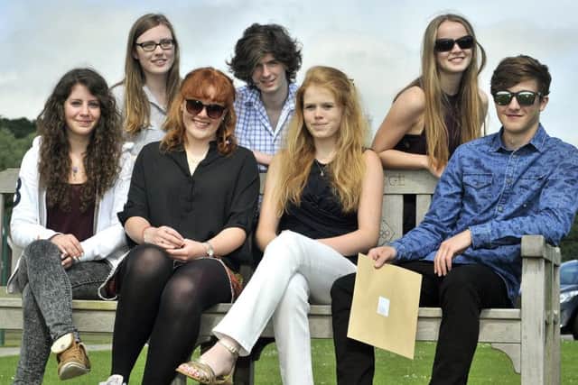 Scarborough College Baccalaureate success students. Back India Cartwright,Alan Lewis,Kathryn Outhart.Front Frances Livera,Alice Kirkup,Sophie Wynands,Chris North..pic Richard Ponter 152703