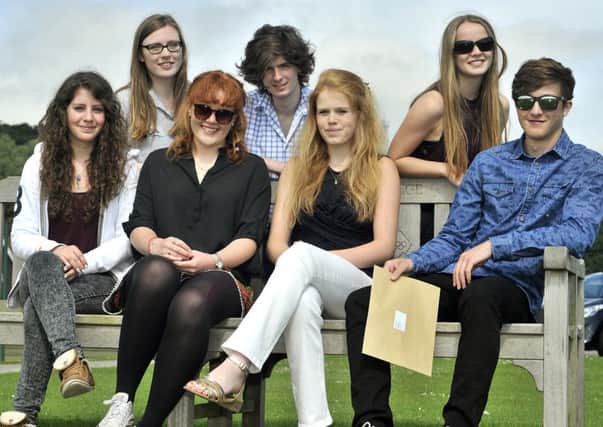 Scarborough College Baccalaureate success students. Back India Cartwright,Alan Lewis,Kathryn Outhart.Front Frances Livera,Alice Kirkup,Sophie Wynands,Chris North..pic Richard Ponter 152703