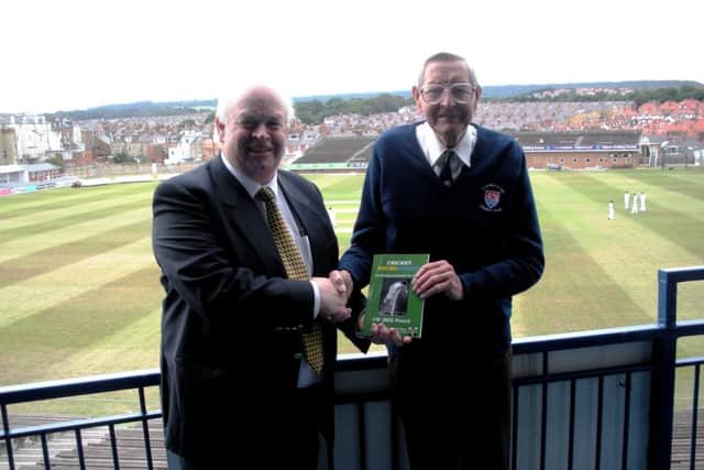 Pictured in 2010, former Scarborough and Yorkshire bowler Bill Foord (right) presents his book to Scarborough Cricket Club chairman Bill Mustoe.