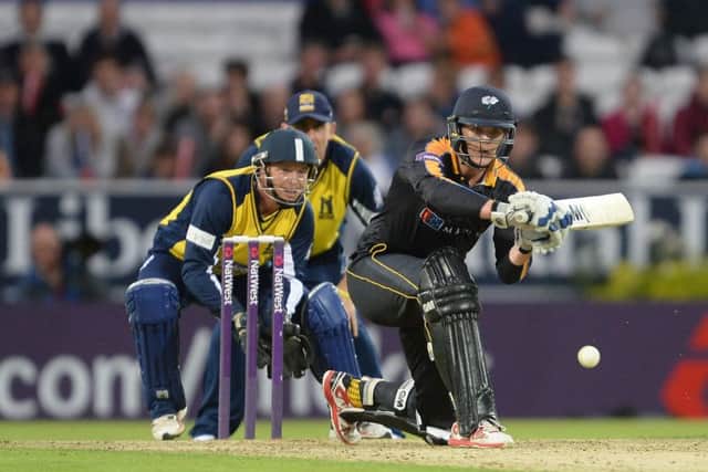 Yorkshire Vikings' Alex Lees on his way to 68 against Birmingham Bears. Picture: Anna Gowthorpe