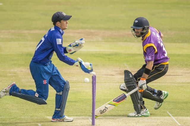 Yorkshire's Glenn Maxwell just makes his ground against Gloucestershire wicket-keeper Gareth Roderick. Picture: SWPIX.COM