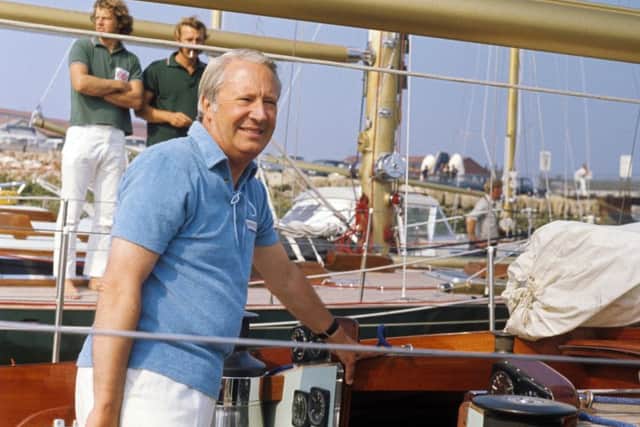 Edward Heath aboard his yacht Morning Cloud at Gosport, Hampshire