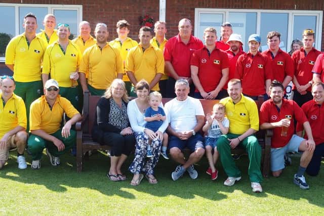 The teams line up before the Gary Jones Memorial T20. Pictures: Steve Lilly.