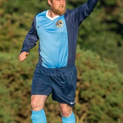 Paul Jobling celebrates giving Whitby Fishermen a first-minute lead against Sleights
