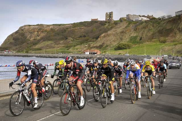 Tour de Yorkshire. The cyclists ride to the finish at Scarborough's North Bay. pic Richard Ponter 151726a
