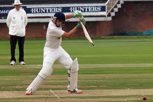 Scarborough batsman James Pick hits through the covers (152088e)