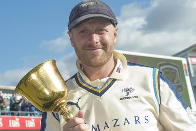 Yorkshire CCC captain Andrew Gale with the LV County Championship Trophy at Headingley last month.