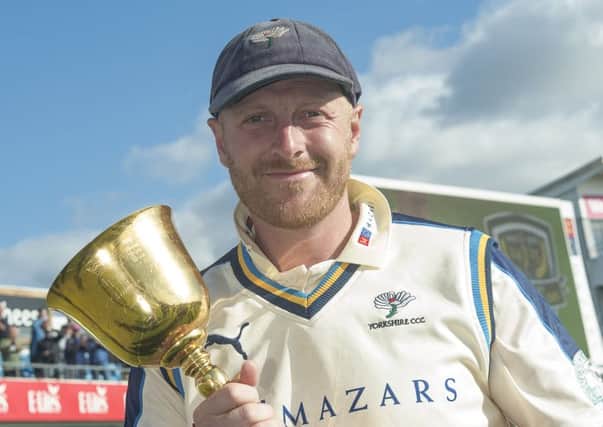 Yorkshire CCC captain Andrew Gale with the LV County Championship Trophy at Headingley last month.