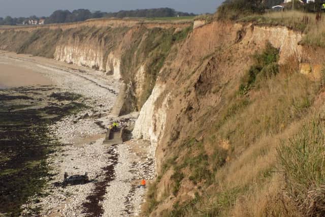 The car after it was driven over the clifftop at Sewerby