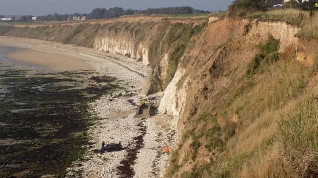 The car after it was driven over the clifftop at Sewerby