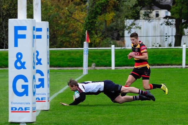 Scarborough RUFC man of the match Ant Coffey touches down. Picture: Andy Standing.
