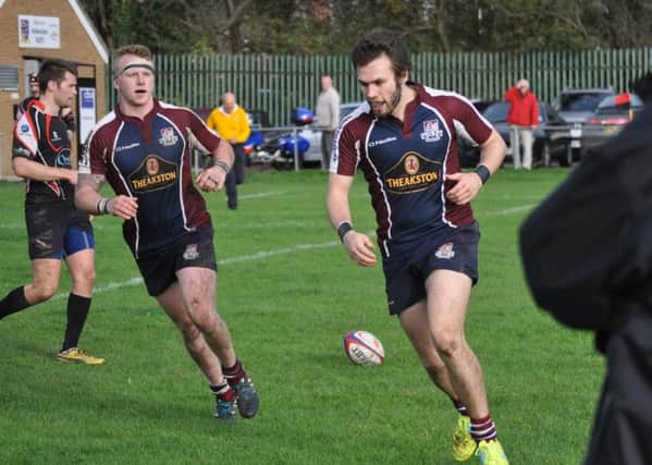 Harry Domett celebrates scoring a try at Hullensians last season. The two sides meet at Silver Royd on Saturday.