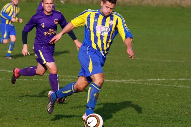 Ryan Jackson on the ball for Seamer during his sides loss to Goalsports. Photo by: Graeme Farrah. 31.10.2015