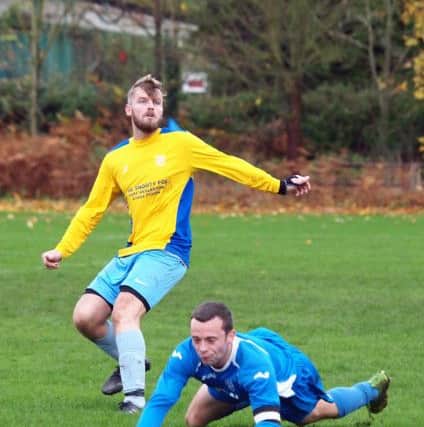 Traf's Sean Exley keeps his composure.152128b Heslerton v Trafalgar Scarborough & District Sunday League Division One 15-11-15@ Heslerton.