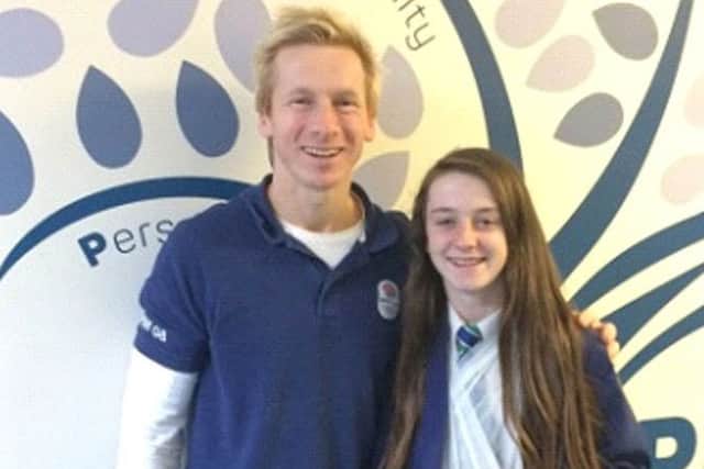 Olympic gymnast, Craig Heap pictured with Shannon Lee from Ebor Academy Filey.