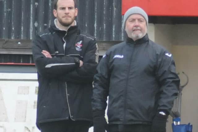 New boss Steve Kittrick (right) and assistant Chris Bolder watch on as Boro lose 3-0 to Bamber Bridge at Queensgate