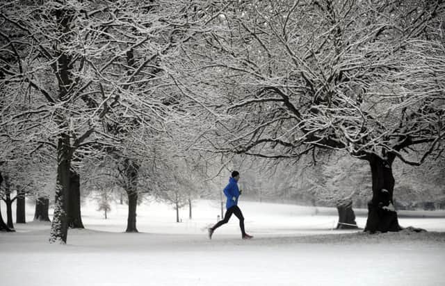 A runner runs through the snow at the Yorkshire Sculpture Park, near Wakefield. (Picture by Simon Hulme)