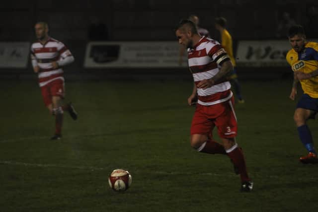 Nathan Peat gets on the ball against Marske