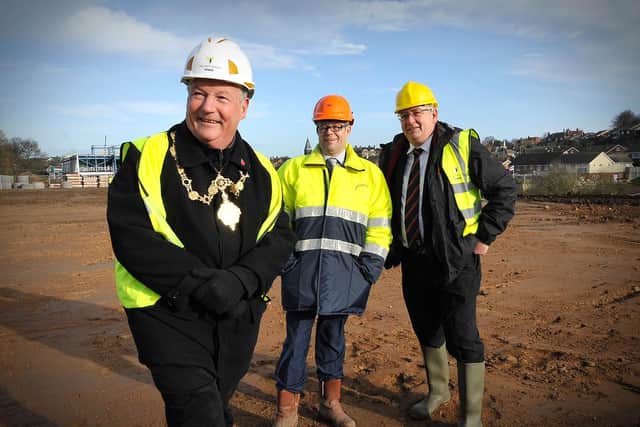 From left, mayor cllr Tom Fox, Chris Bourne of SBC & Boro chairman Dave Holland