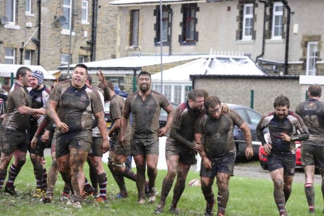 Scarborough celebrate their final score during their victory at Old Brods. Pictures: Andy Standing