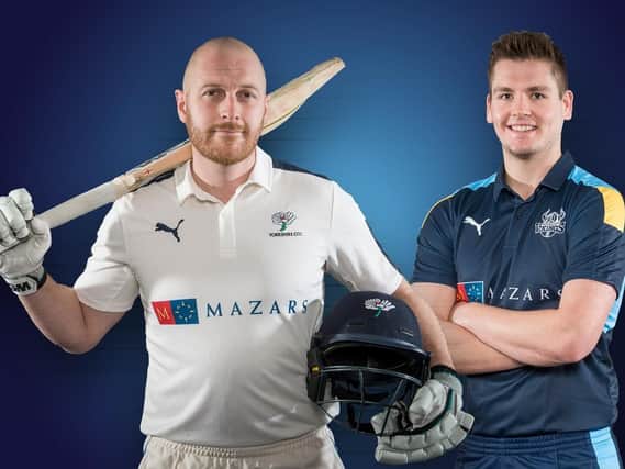 LVCC skipper Andrew Gale and limited overs captain Alex Lees modelling Yorkshire's new shirts for 2016