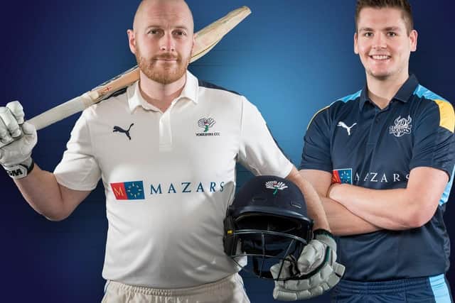 LVCC skipper Andrew Gale and limited overs captain Alex Lees modelling Yorkshire's new shirts for 2016