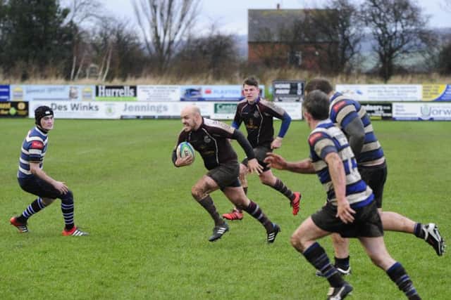 Phil Stewart ploughs forward in typically aggressive fashion. Picture: Andy Standing