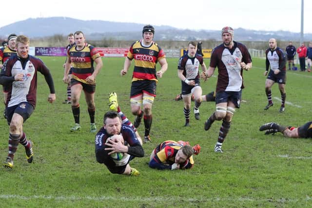 Scarborough RUFC stalwart Graeme Jeffrey touches down to give his side the lead just after half-time. Picture: Andy Standing