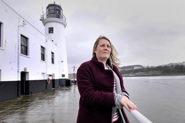 Reflecting on the death of her Brother Andrew McGeown . Donna Loveland looks out on the Scarborough coast on a cold February afternoon. pic Richard ponter 160703b