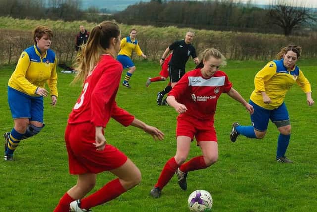 Beth Hosie (on the ball) netted Scarborough Ladies' third goal in their 3-0 win against York RI at Seamer