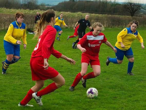 Beth Hosie (on the ball) netted Scarborough Ladies' third goal in their 3-0 win against York RI at Seamer