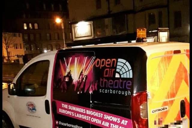 Photos, taken by man who's car was given a ticket, of a council van parked outside Pickwick Inn