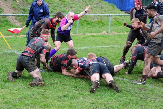 Wesley Langkilde scores Scarborough's sole try in the 27-5 loss at Hullensians