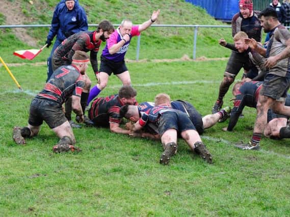 Wesley Langkilde scores Scarborough's sole try in the 27-5 loss at Hullensians