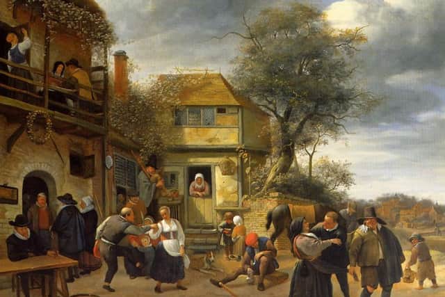 A typical 17th century tavern scene.