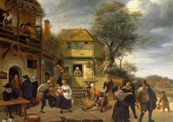 A typical 17th century tavern scene.