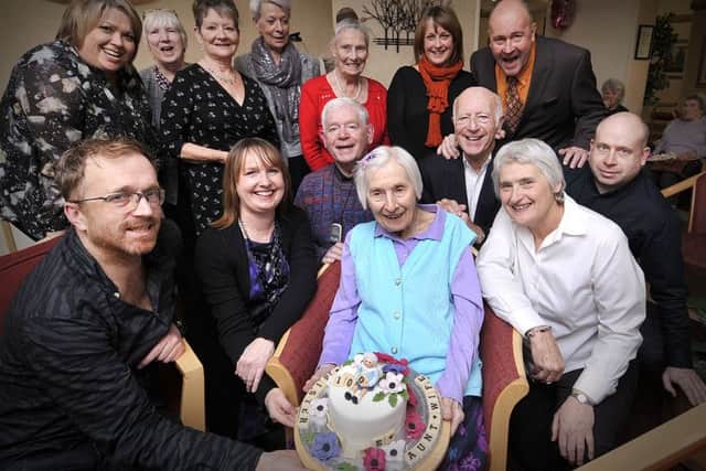 Millie Lumb celebrates her 100th Birthday with family and friends at Plaxton Court in Scarborough. pic Richard Ponter 160803a