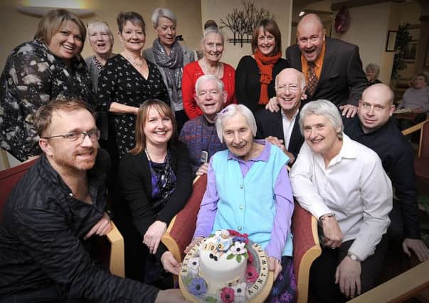 Millie Lumb celebrates her 100th Birthday with family and friends at Plaxton Court in Scarborough. pic Richard Ponter 160803a
