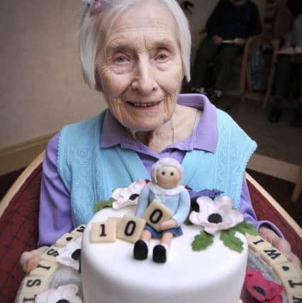 Millie Lumb celebrates her 100th Birthday with family and friends at Plaxton Court in Scarborough. pic Richard Ponter 160803c