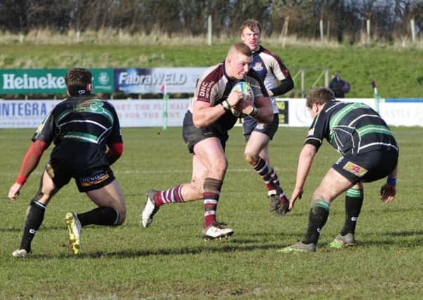 Canadian prop Liam Murray surges forward as Scarborough RUFC lost out to York at Silver Royd. Picture: Andy Standing