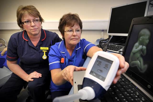 Scarborough Hospital . Creating awareness to pregnant women on the dangers of smoking. Matron Freya Oliver ,and Midwife Debby Chute viewing the data in the hospital ward. pic Richard Ponter 160901