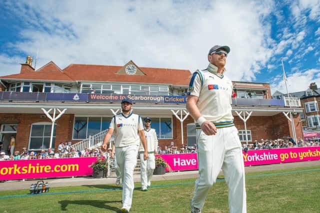 Andrew Gale (above) leading his Yorkshire side out at Scarborough CC's North Marine Road.