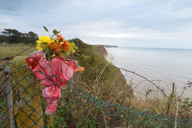 Floral tribute left at Sewerby Cliffs  NBFP PA1542-2a