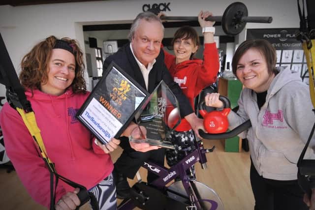 Gym of the Year winner from Hunmanby Hall. Katy Cawthorn,Presenting the award John Rudzik,Stephanie Lawson,Jo Rounding celebrate..pic Richard Ponter 161103