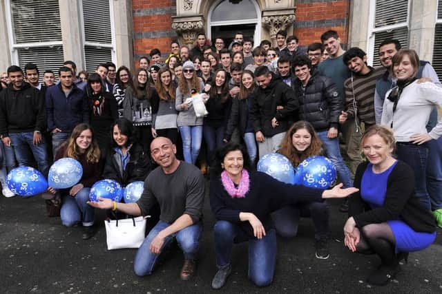 Angloland in Scarborough.David Salvatori Sarah Wall and Carmela De Vita with Italian visiting students. pic Richard Ponter 161017a