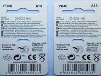ZeniPower mercury-free hearing aid batteries with dates 08.2018 and 09.2018