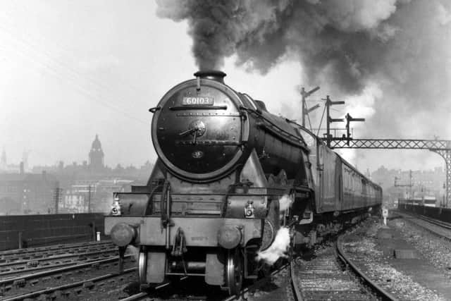 Flying Scotsman leaving Leeds station in 1956